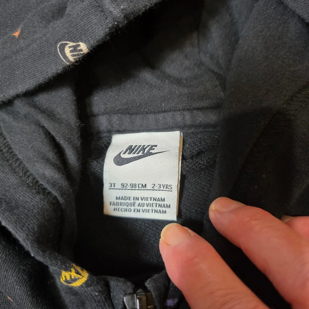 Nike‎ Kids Full Zip Hoodie Jacket Black Blue All Over Logo Print Size 3T